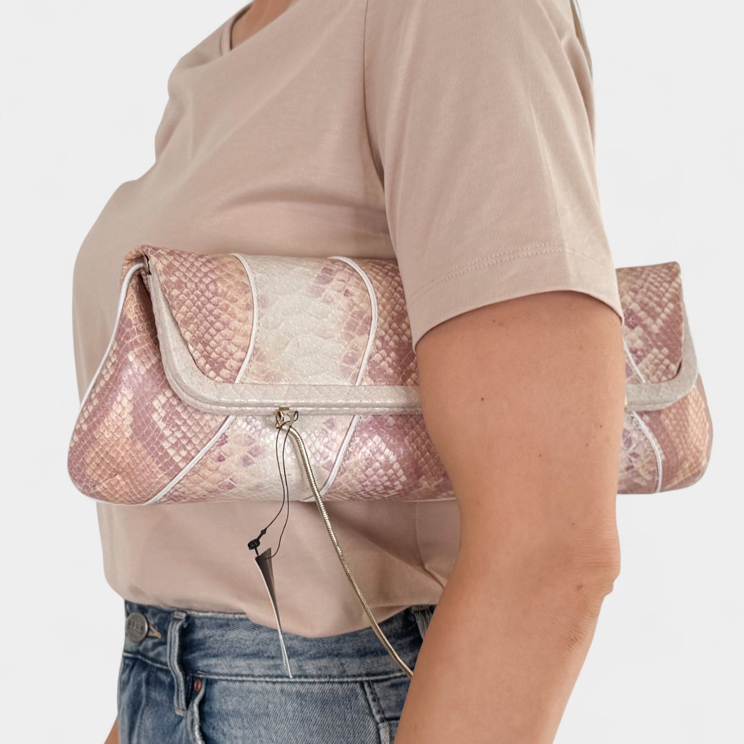 Via Spiga Pink Snake Embossed Leather Folding Clutch Bag