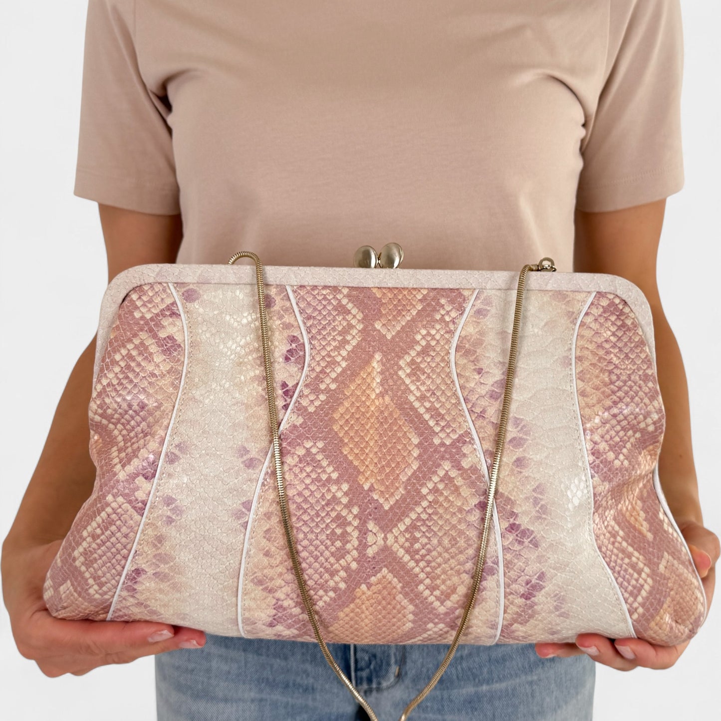 Via Spiga Pink Snake Embossed Leather Folding Clutch Bag