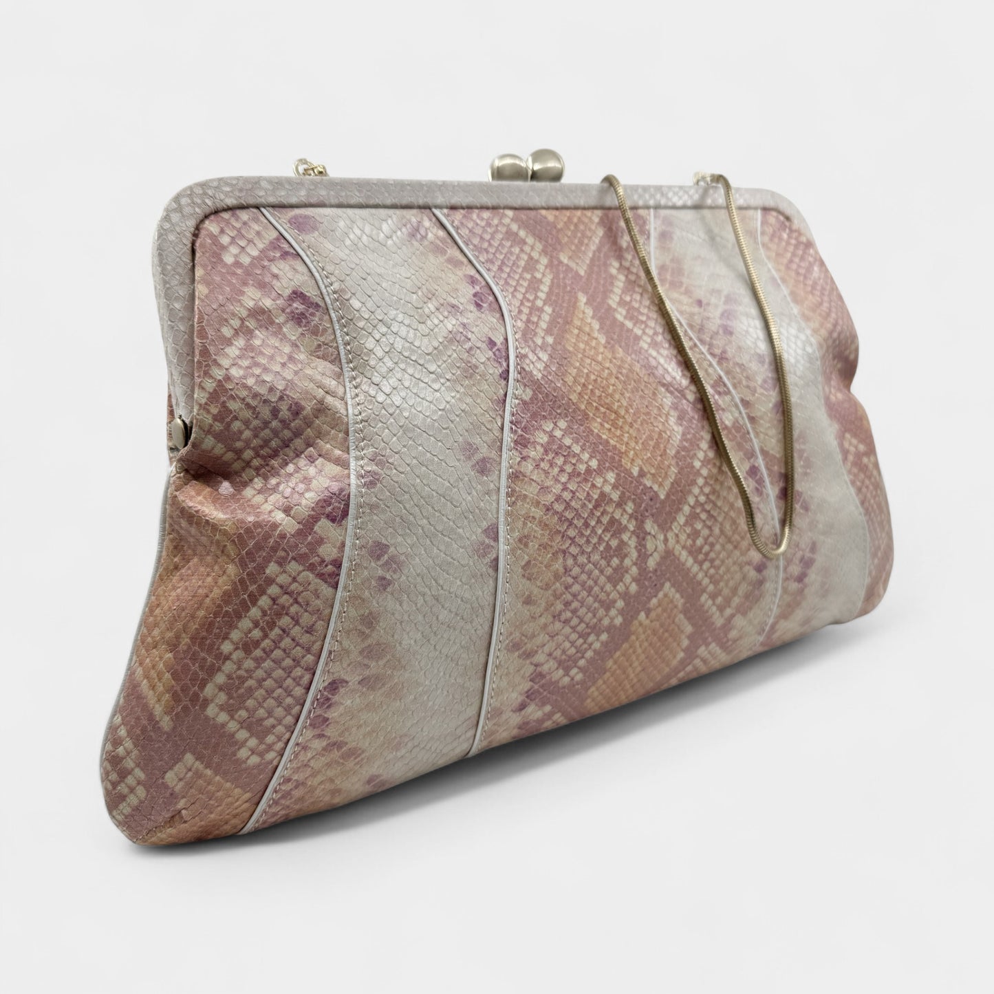 Via Spiga Pink Snake Embossed Leather Folding Clutch Bag