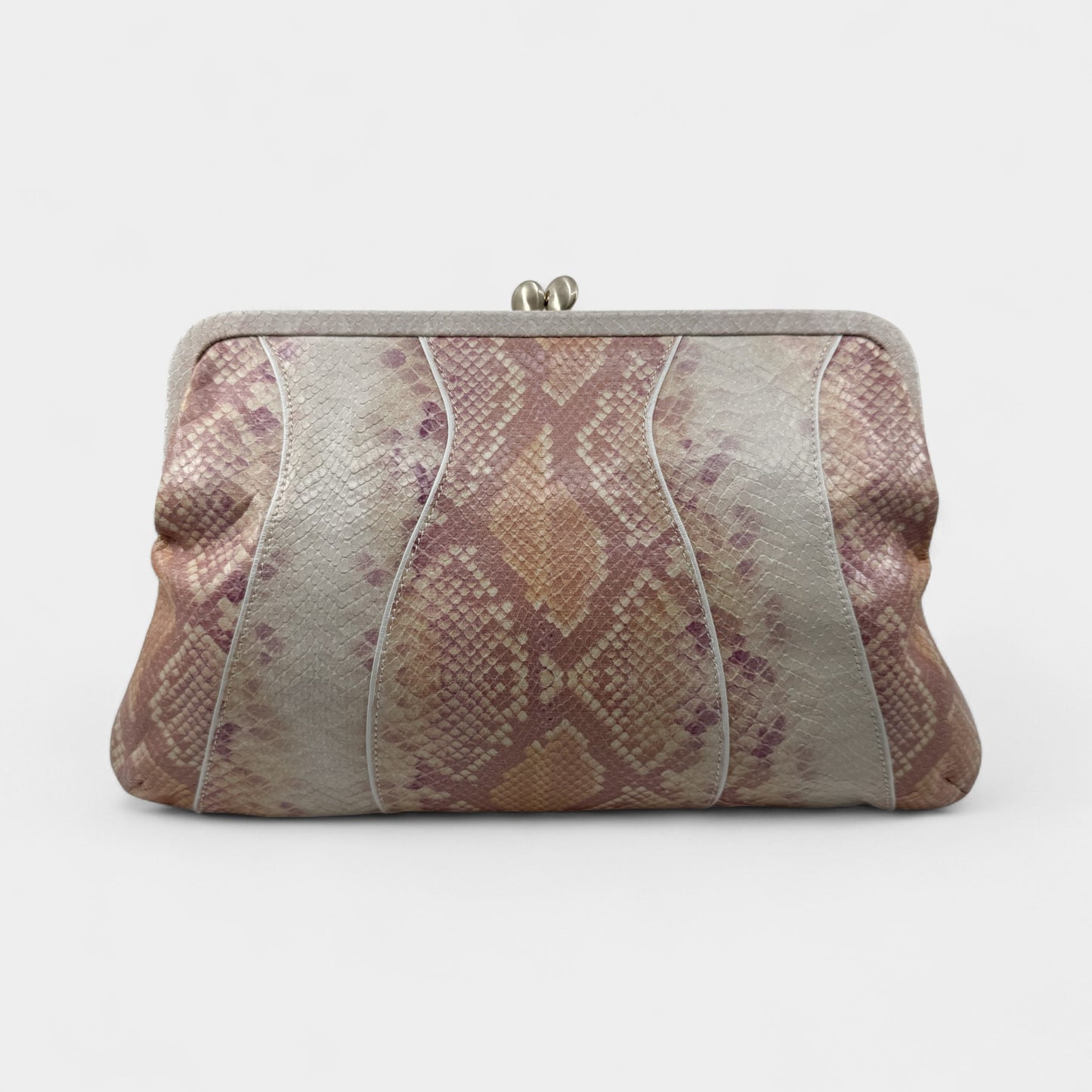 Via Spiga Pink Snake Embossed Leather Folding Clutch Bag