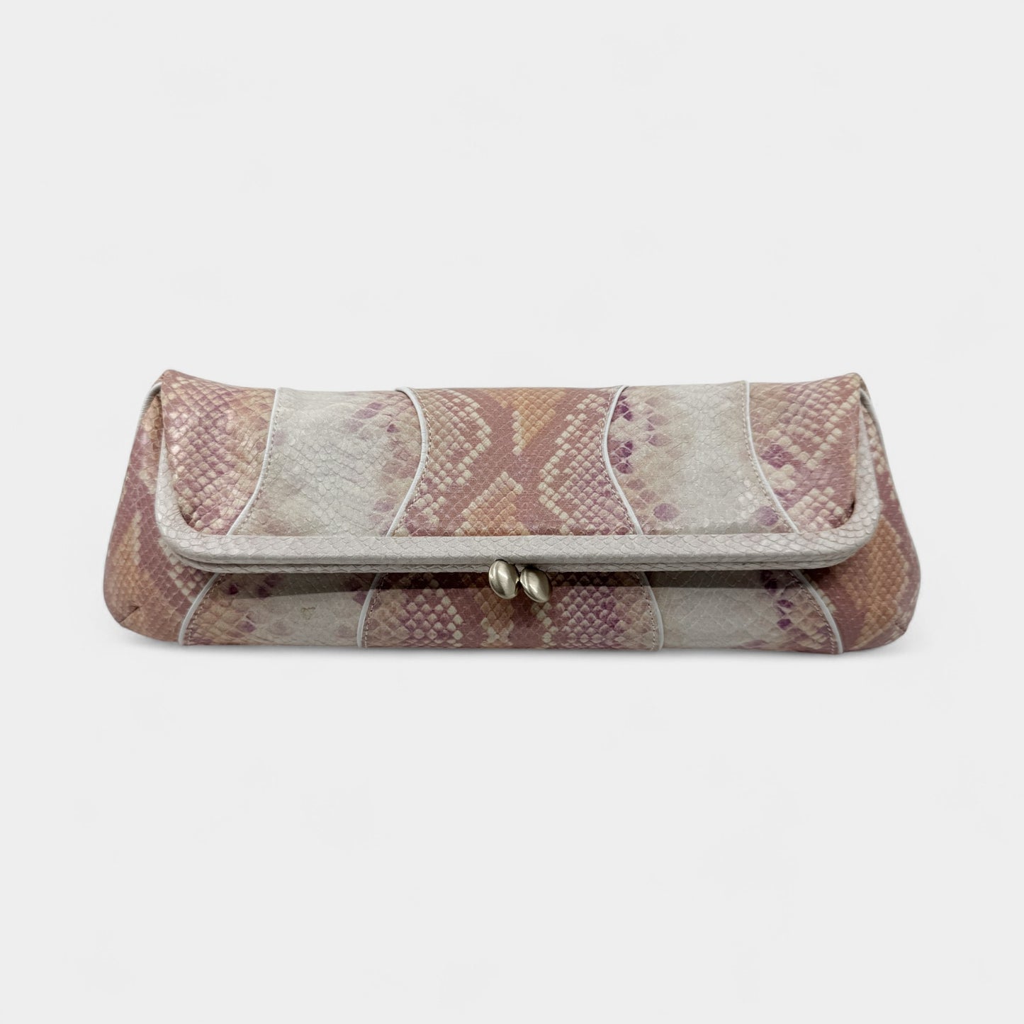 Via Spiga Pink Snake Embossed Leather Folding Clutch Bag