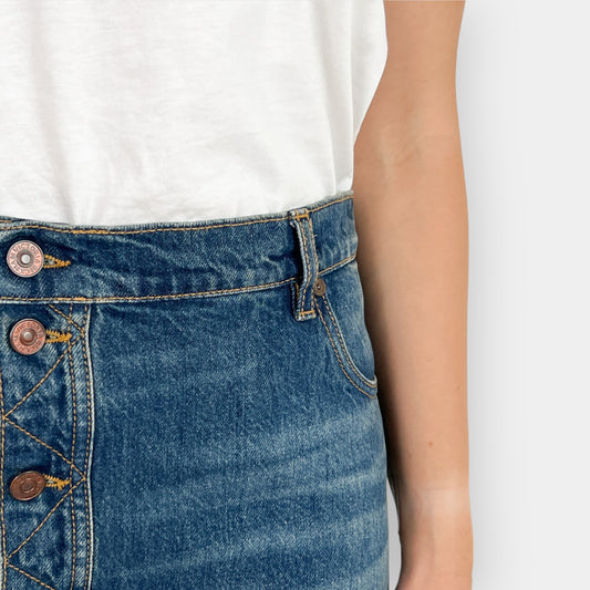 Victoria Beckham Turn-Up Hem Midi Denim Skirt AU10 ~ W28
