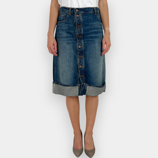 Victoria Beckham Turn-Up Hem Midi Denim Skirt AU10 ~ W28