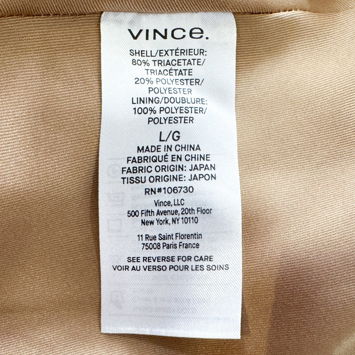 Vince Camel Crepe Long Sleeve Shaped Collar Tie Front Dress Large ~ AU12-14
