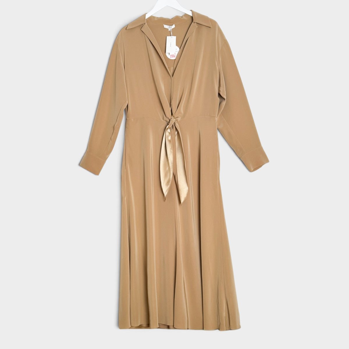 Vince Camel Crepe Long Sleeve Shaped Collar Tie Front Dress Large ~ AU12-14