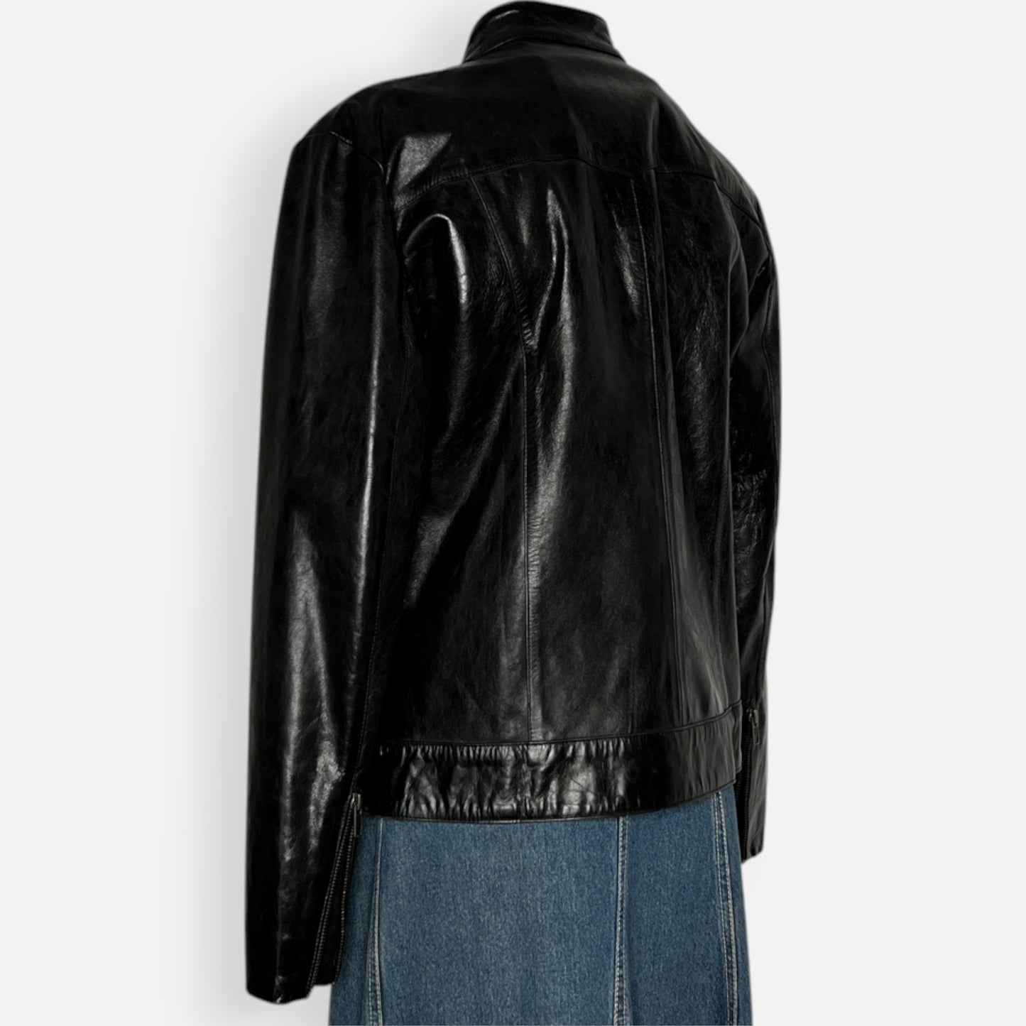 Vintage 90s Black Leather Moto Jacket AU10 ~ AU12