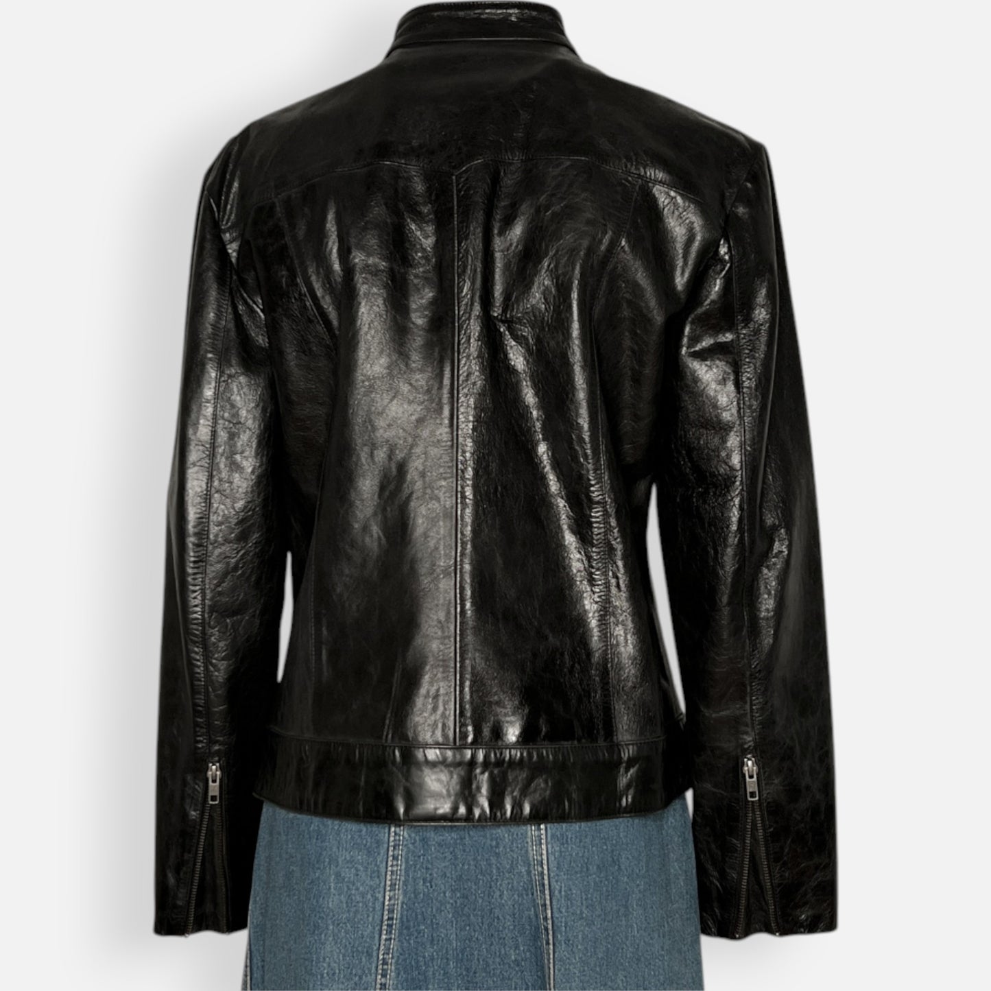 Vintage 90s Black Leather Moto Jacket AU10 ~ AU12