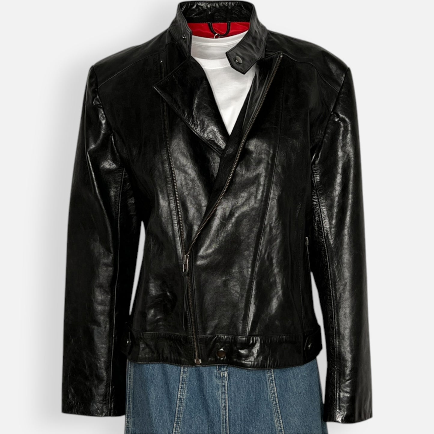 Vintage 90s Black Leather Moto Jacket AU10 ~ AU12