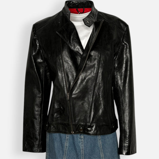 Vintage 90s Black Leather Moto Jacket AU10 ~ AU12