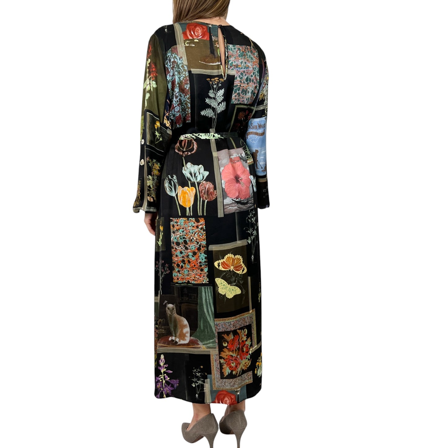 Vivetta Multicoloured Floral & Patchwork Print Satin Maxi Dress Medium ~ AU12-14