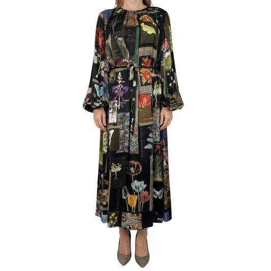 Vivetta Multicoloured Floral & Patchwork Print Satin Maxi Dress Medium ~ AU12-14