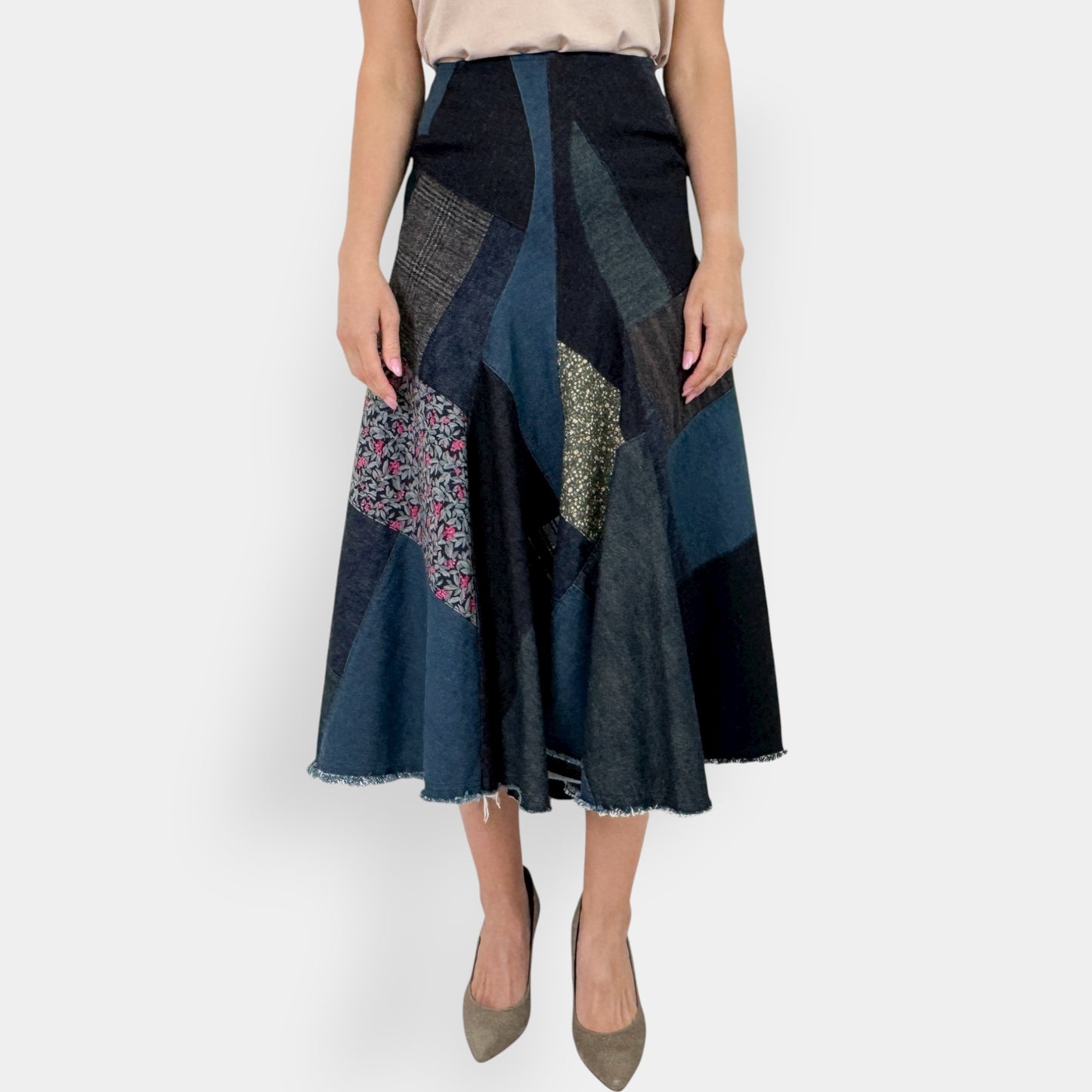 Junya Watanabe Comme des Garçons Denim Patchwork Skirt Small ~ AU8
