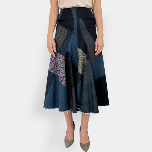 Junya Watanabe Comme des Garçons Denim Patchwork Skirt Small ~ AU8
