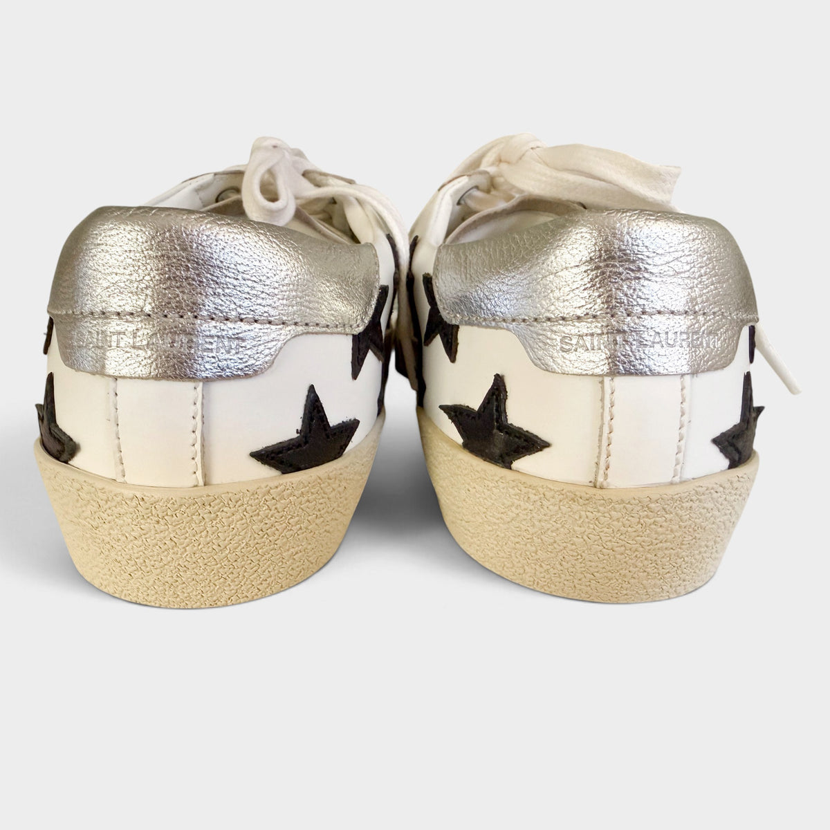 Saint Laurent Court Classic White Leather Black Star Sneakers EU41 ~ AU10