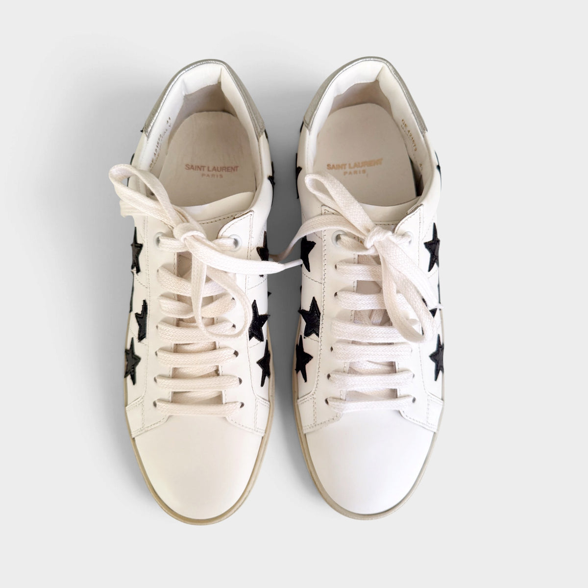 Saint Laurent Court Classic White Leather Black Star Sneakers EU41 ~ AU10