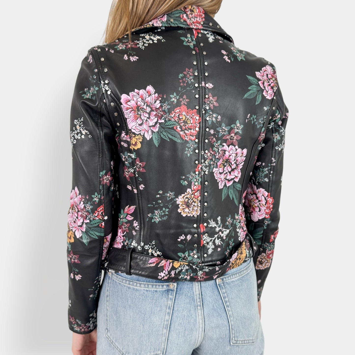 Witchery Limited Edition Black Floral Leather Jacket AU6 ~ Small