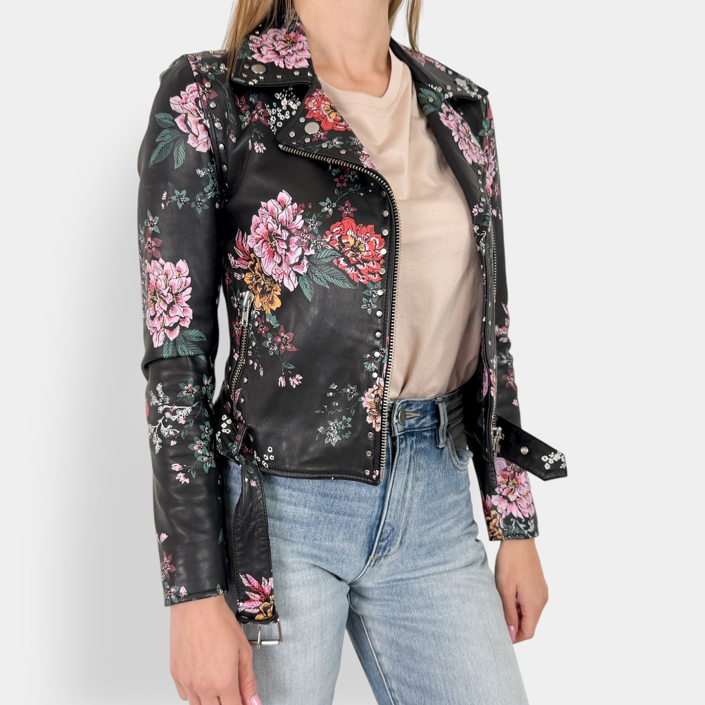 Witchery Limited Edition Black Floral Leather Jacket AU6 ~ Small