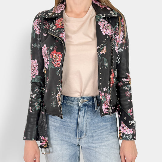 Witchery Limited Edition Black Floral Leather Jacket AU6 ~ Small