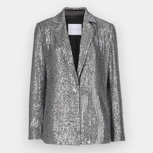 Witchery Gunmetal Sequin Single-Breasted Long Blazer AU12–14 ~ Large
