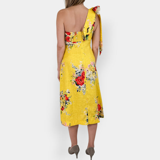 Zimmermann Yellow Floral Linen Shoulder Tie Midi Dress 1 ~ AU10
