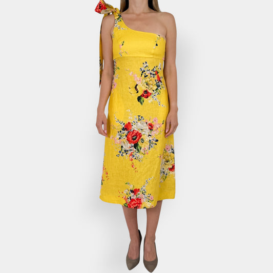 Zimmermann Yellow Floral Linen Shoulder Tie Midi Dress 1 ~ AU10