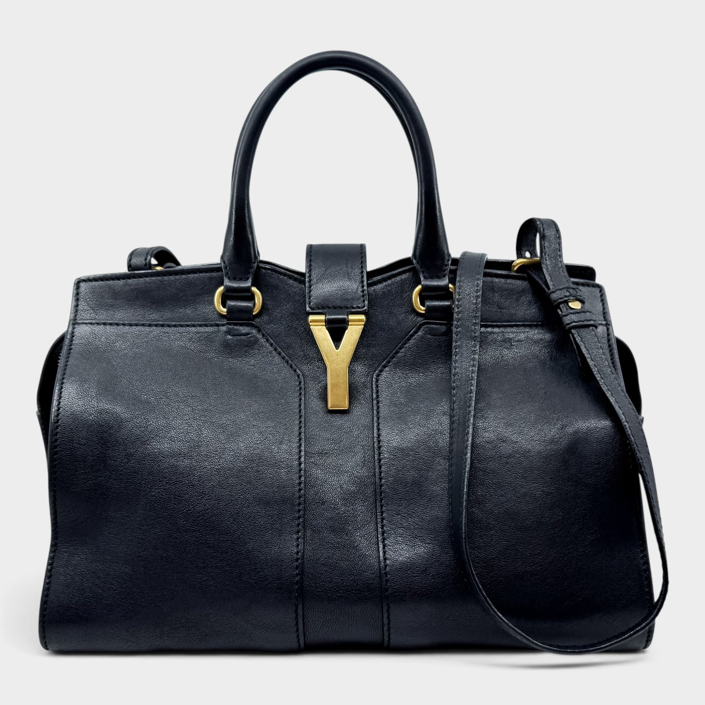 Yves Saint Laurent Black Leather Petite Small Cabas ChYc Y Tote Bag