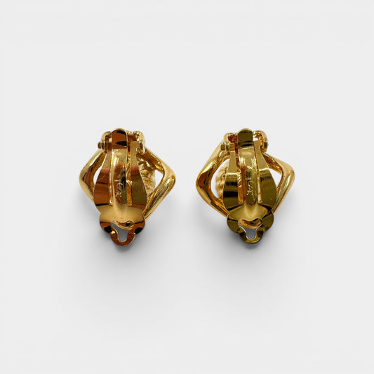Vintage YSL Gold-Plated Crystal Clip-On Earrings [1980s]