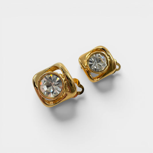 Vintage YSL Gold-Plated Crystal Clip-On Earrings [1980s]