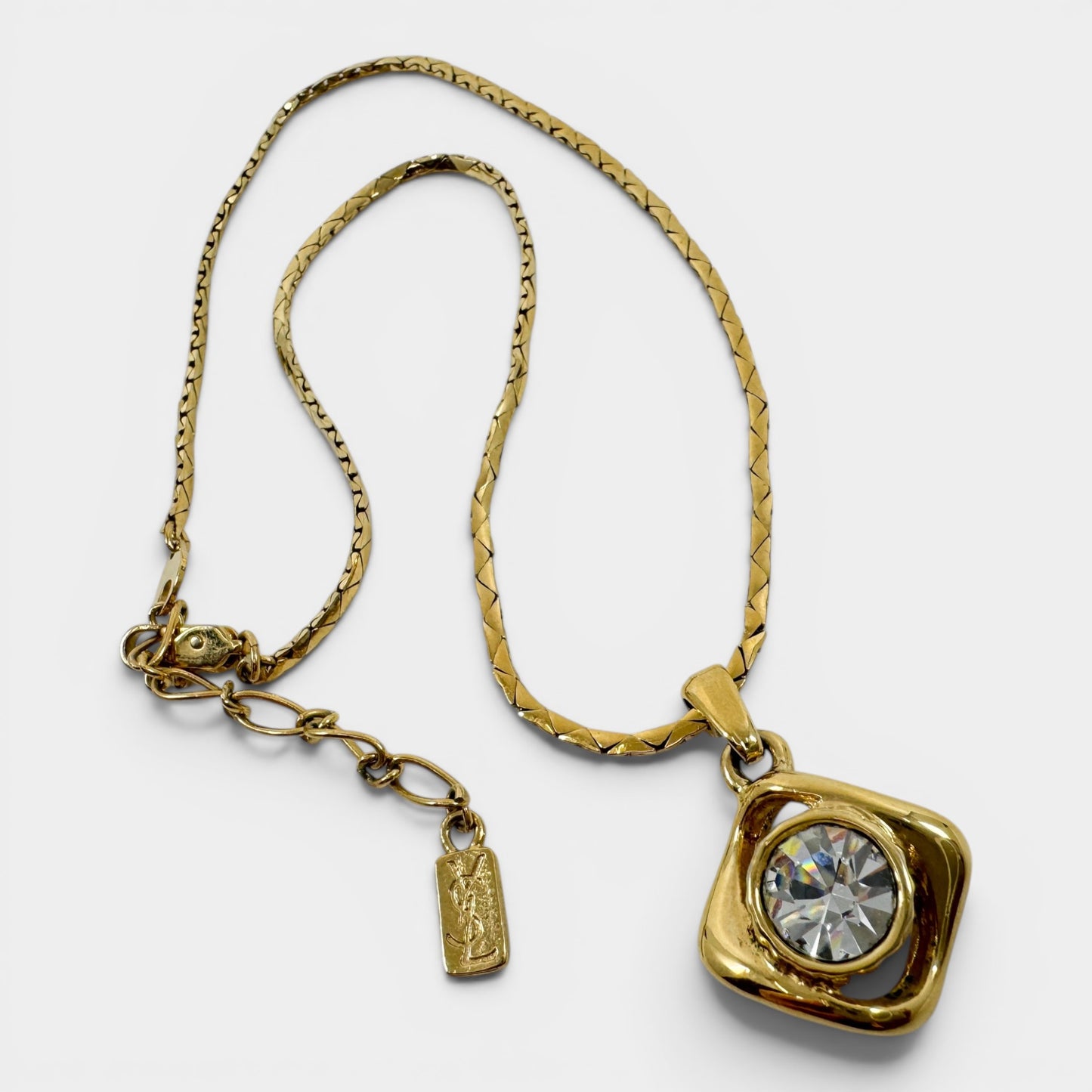 Vintage YSL Gold-Plated Crystal Pendant Necklace