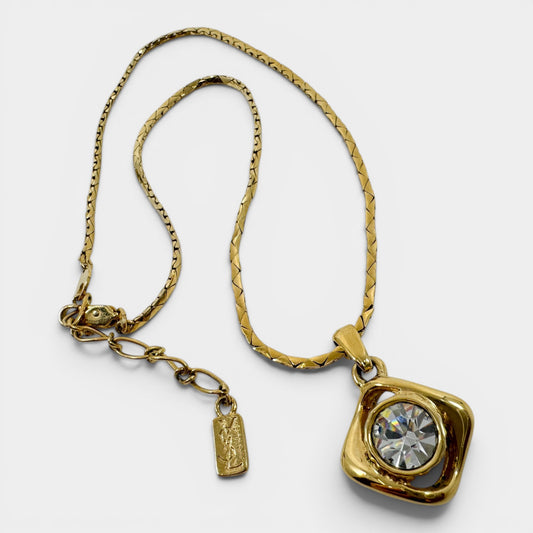 Vintage YSL Gold-Plated Crystal Pendant Necklace
