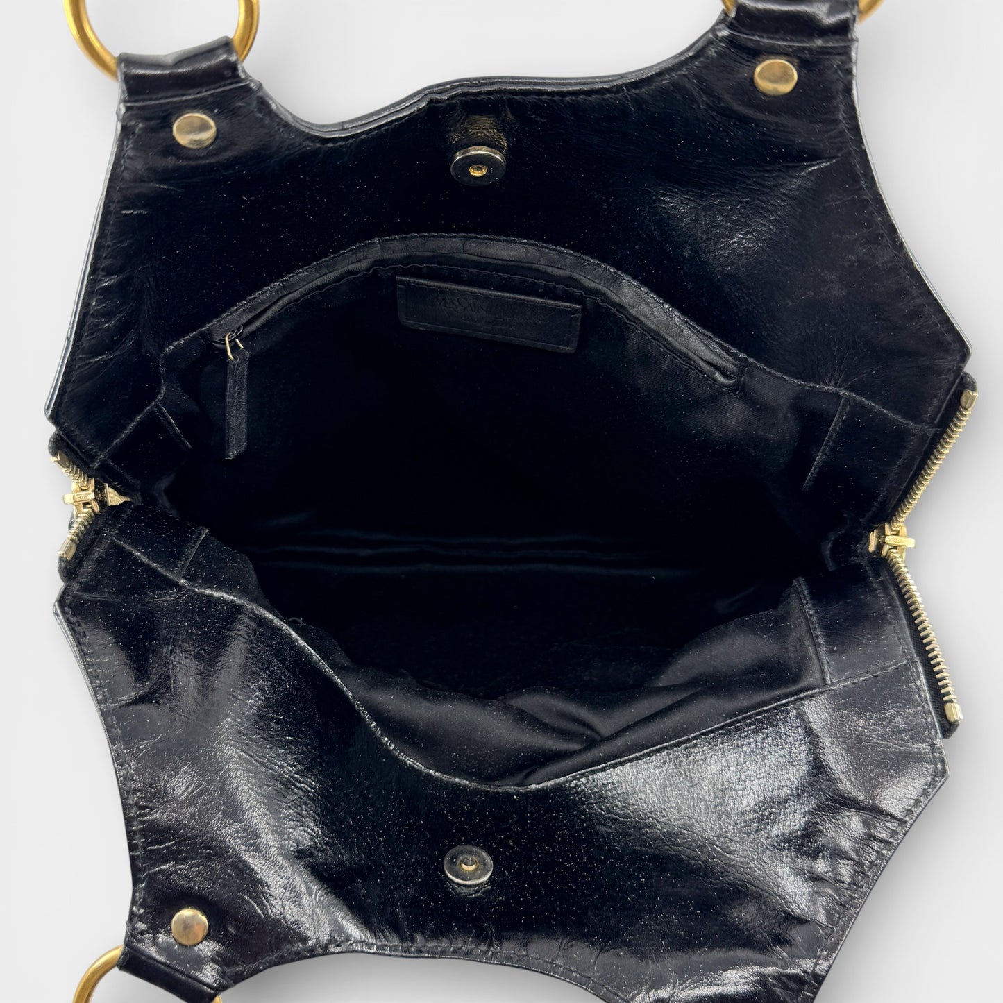 YSL Vintage Black Croc Quilted Y2K Leather Tribute Tote Bag