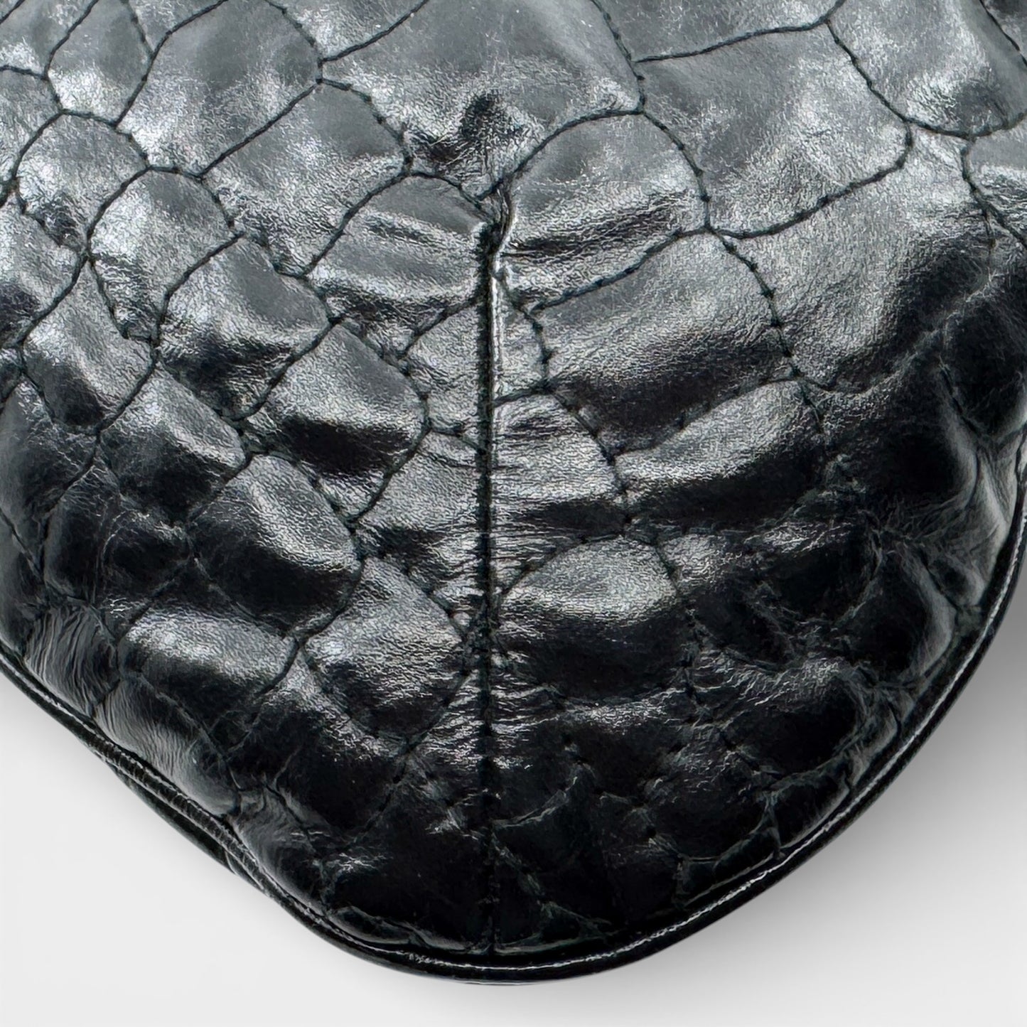 YSL Vintage Black Croc Quilted Y2K Leather Tribute Tote Bag