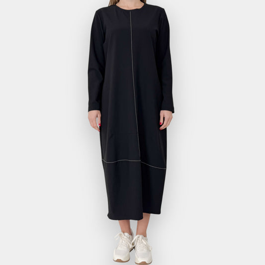 Yukai Black Stretch Stitched Tulip Midi Easy Dress EU40 ~ AU14 [NEW]