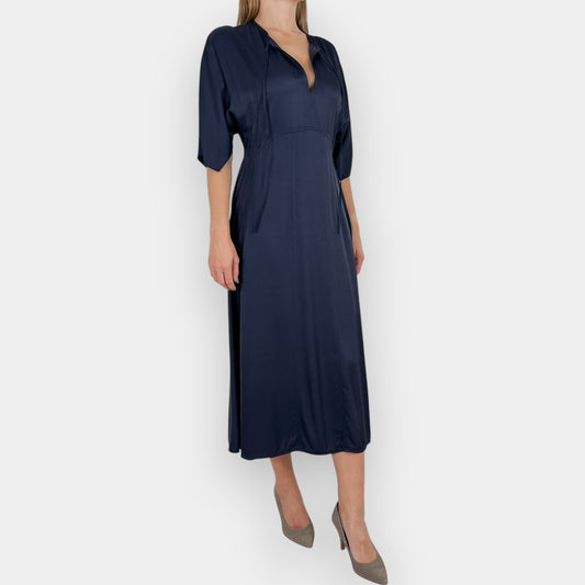 Yves Salomon Navy Blue Bias Cut Midi Dress ~ AU8-10