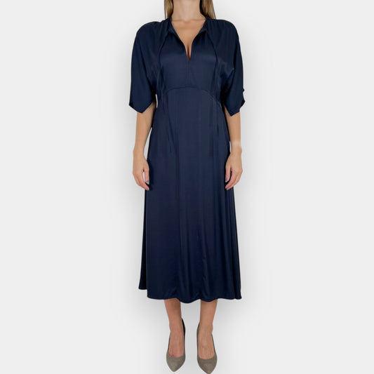 Yves Salomon Navy Blue Bias Cut Midi Dress ~ AU8-10