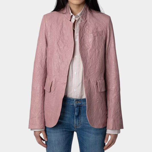 Zadig & Voltaire Pink Crushed Leather Blazer Jacket EU36 ~ AU8–10 [NEW]