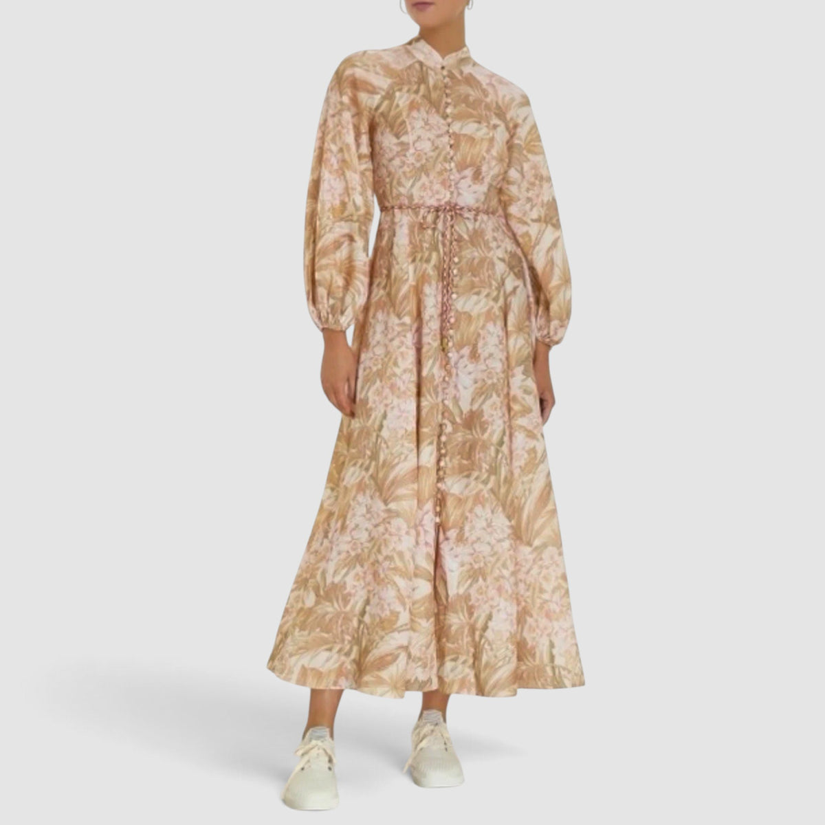 Zimmermann Andie Billow Sepia Floral Linen Long Dress Size 0 ~ AU8