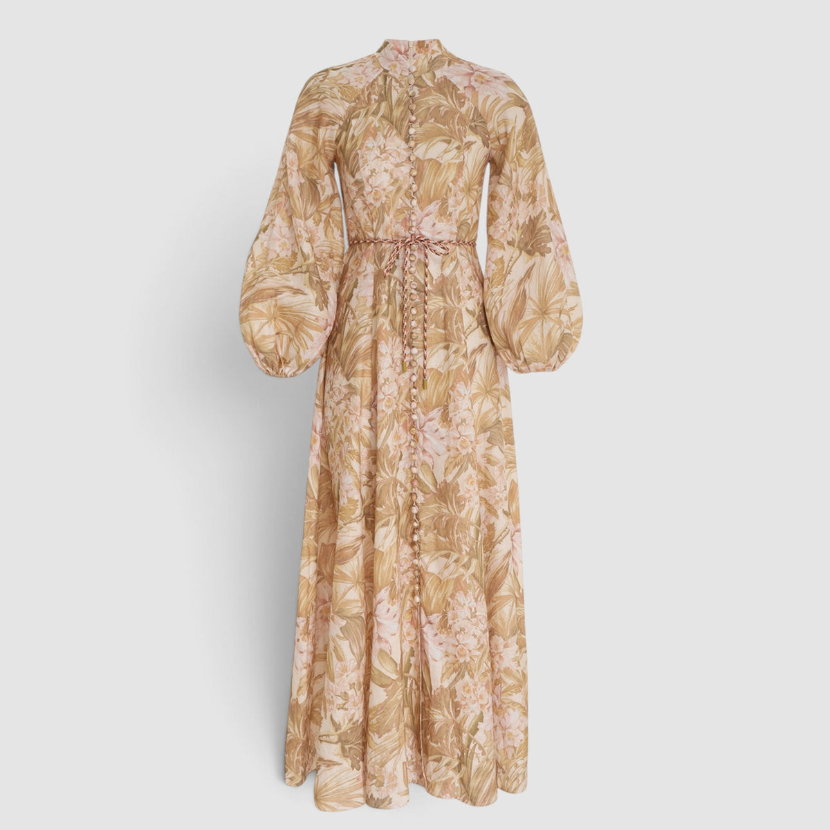 Zimmermann Andie Billow Sepia Floral Linen Long Dress Size 0 ~ AU8