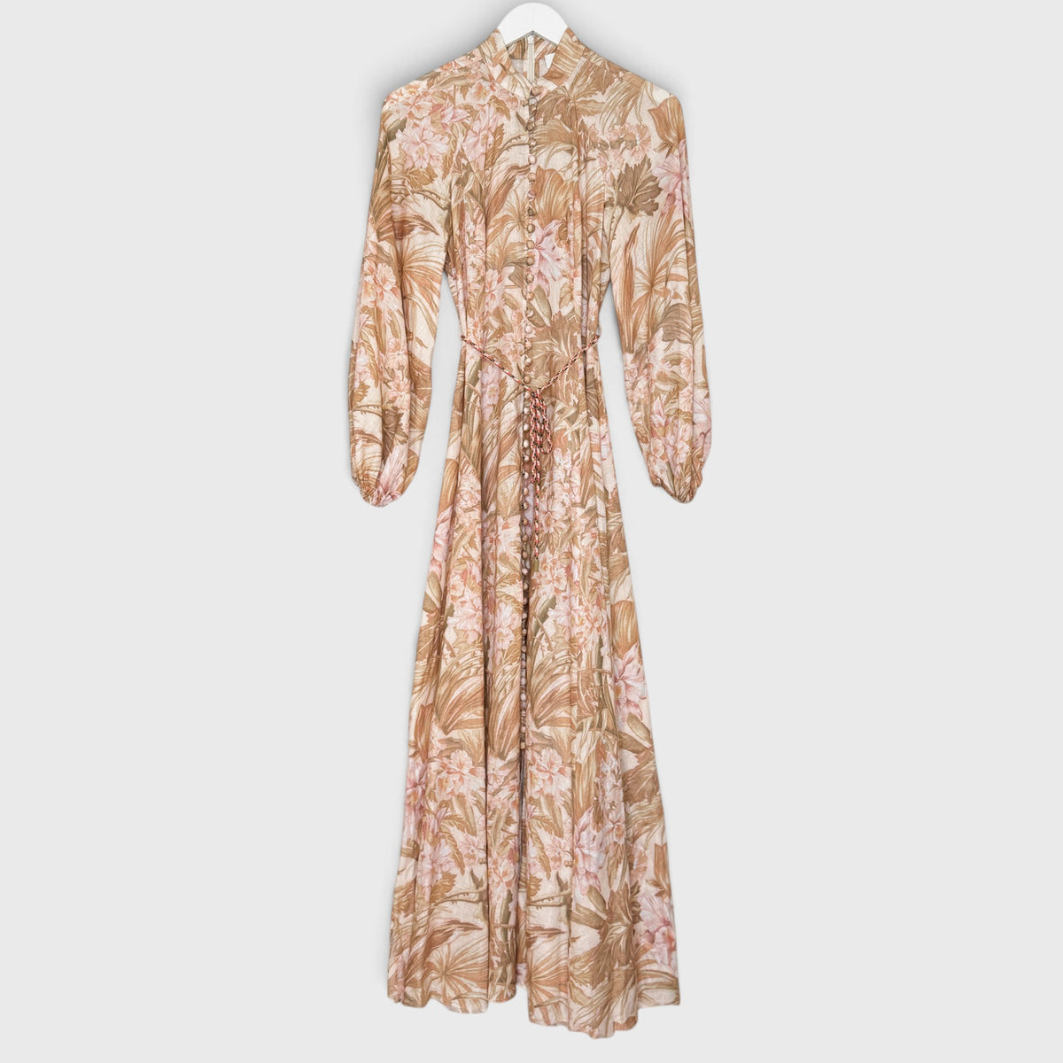 Zimmermann Andie Billow Sepia Floral Linen Long Dress Size 0 ~ AU8