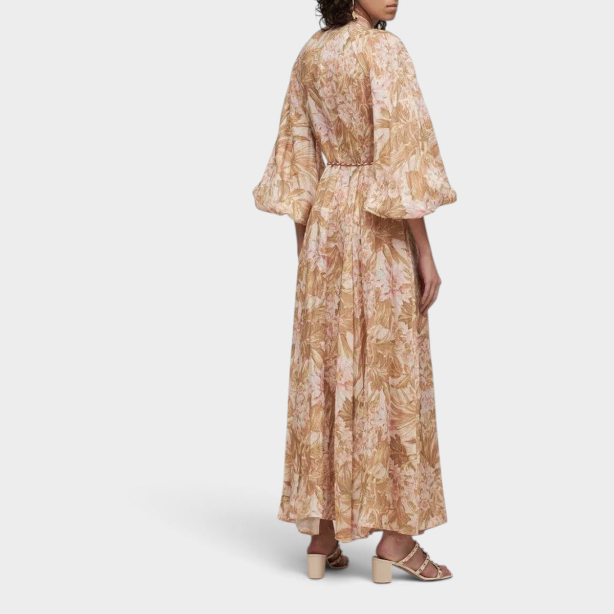 Zimmermann Andie Billow Sepia Floral Linen Long Dress Size 0 ~ AU8