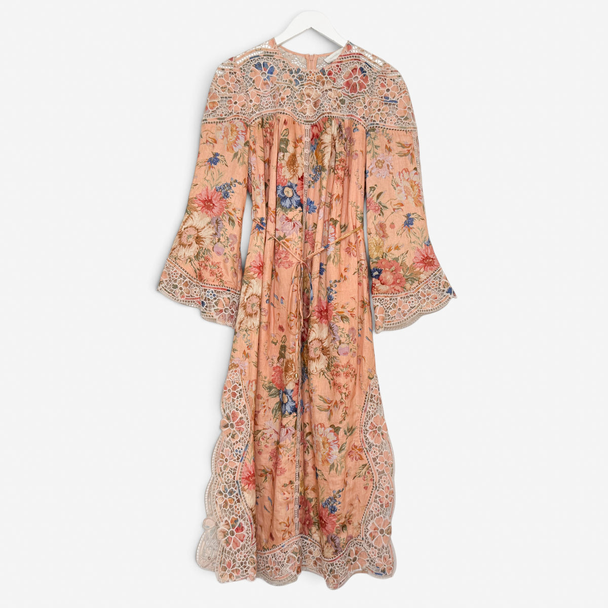 Zimmermann Pink Peach Floral Linen Broderie Midi Dress Size 1 ~ AU8-10