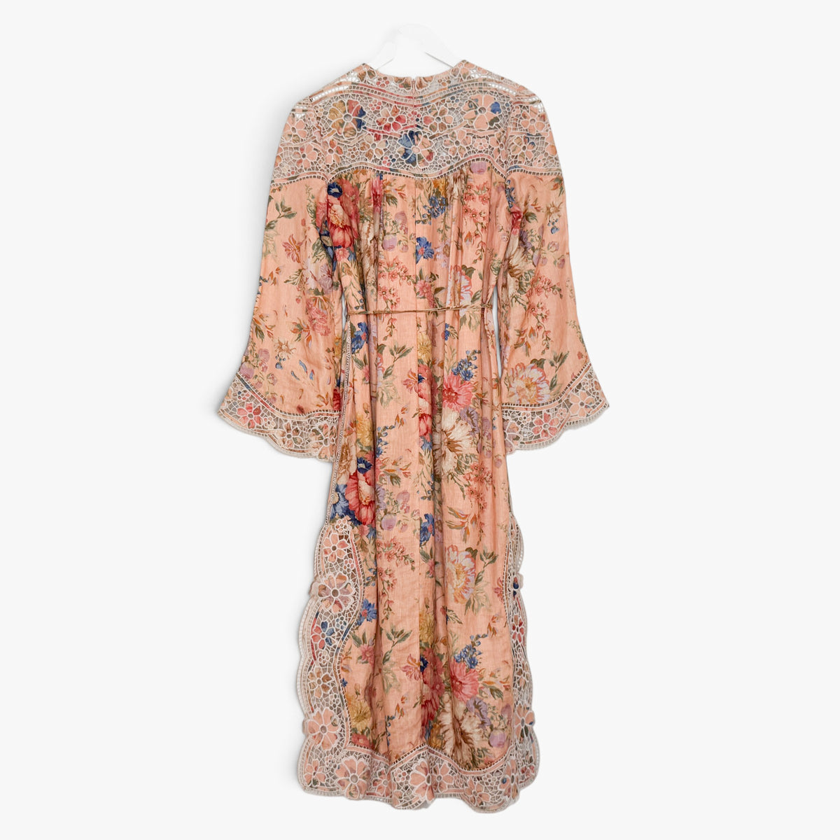 Zimmermann Pink Peach Floral Linen Broderie Midi Dress Size 1 ~ AU8-10
