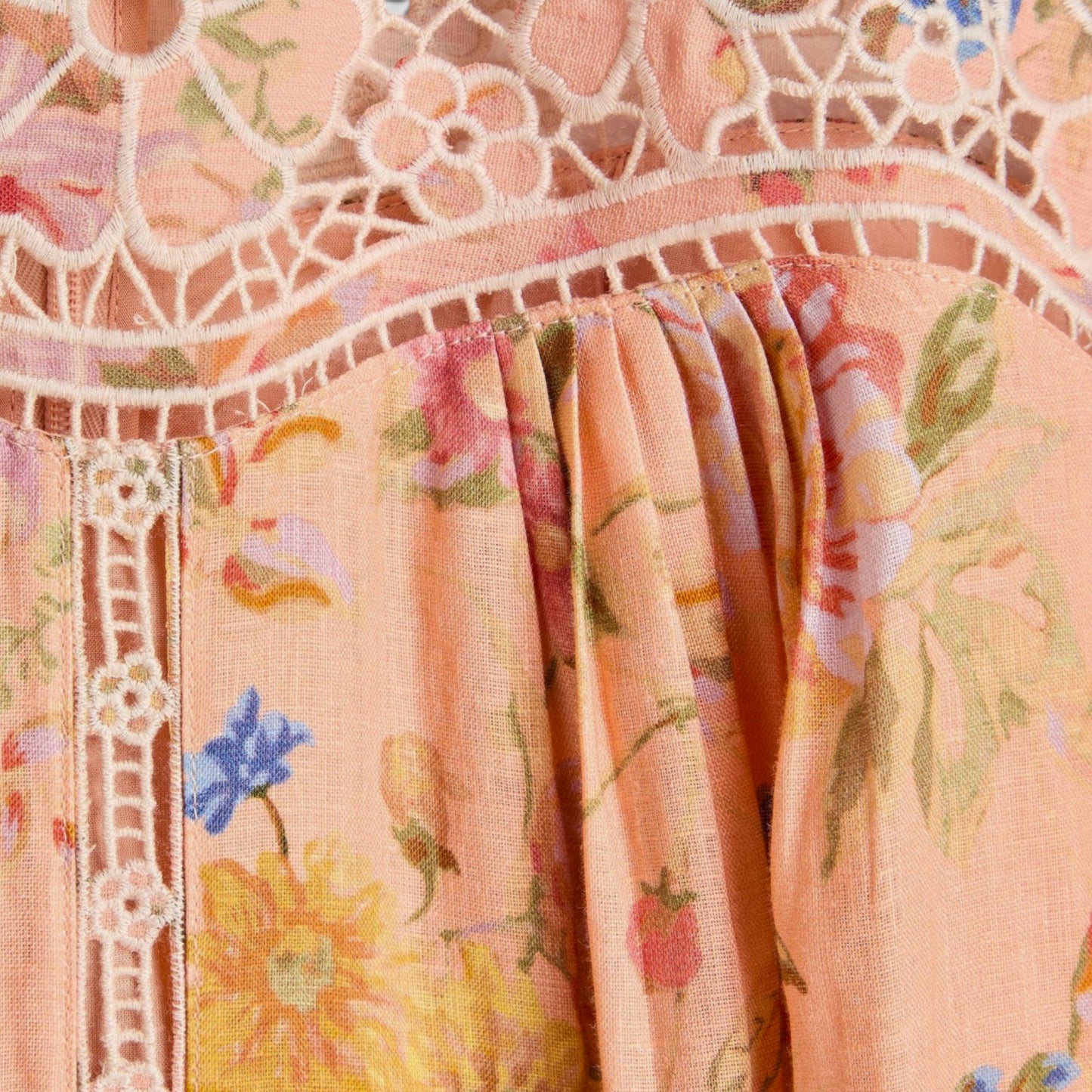 Zimmermann Pink Peach Floral Linen Broderie Midi Dress Size 1 ~ AU8-10