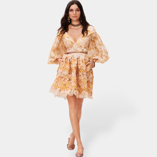 Zimmermann Golden Yellow 'Tempo' Scalloped Mini Dress 0 ~ AU8 ~ Small [NEW]