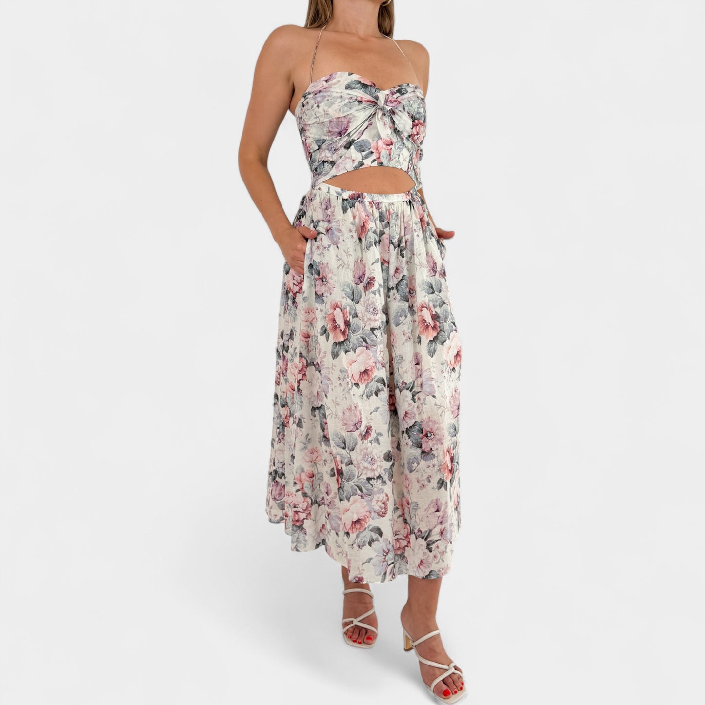 Zimmermann White & Lilac Floral Jasper Bandeau Tie Dress 2 ~ AU8-10