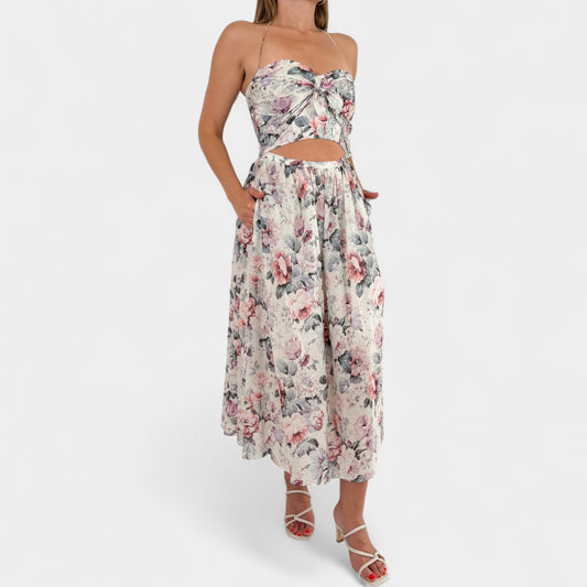 Zimmermann White & Lilac Floral Jasper Bandeau Tie Dress 2 ~ AU8-10