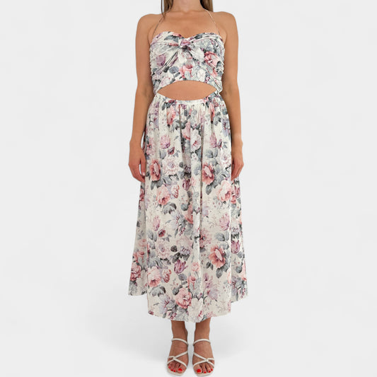 Zimmermann White & Lilac Floral Jasper Bandeau Tie Dress 2 ~ AU8-10