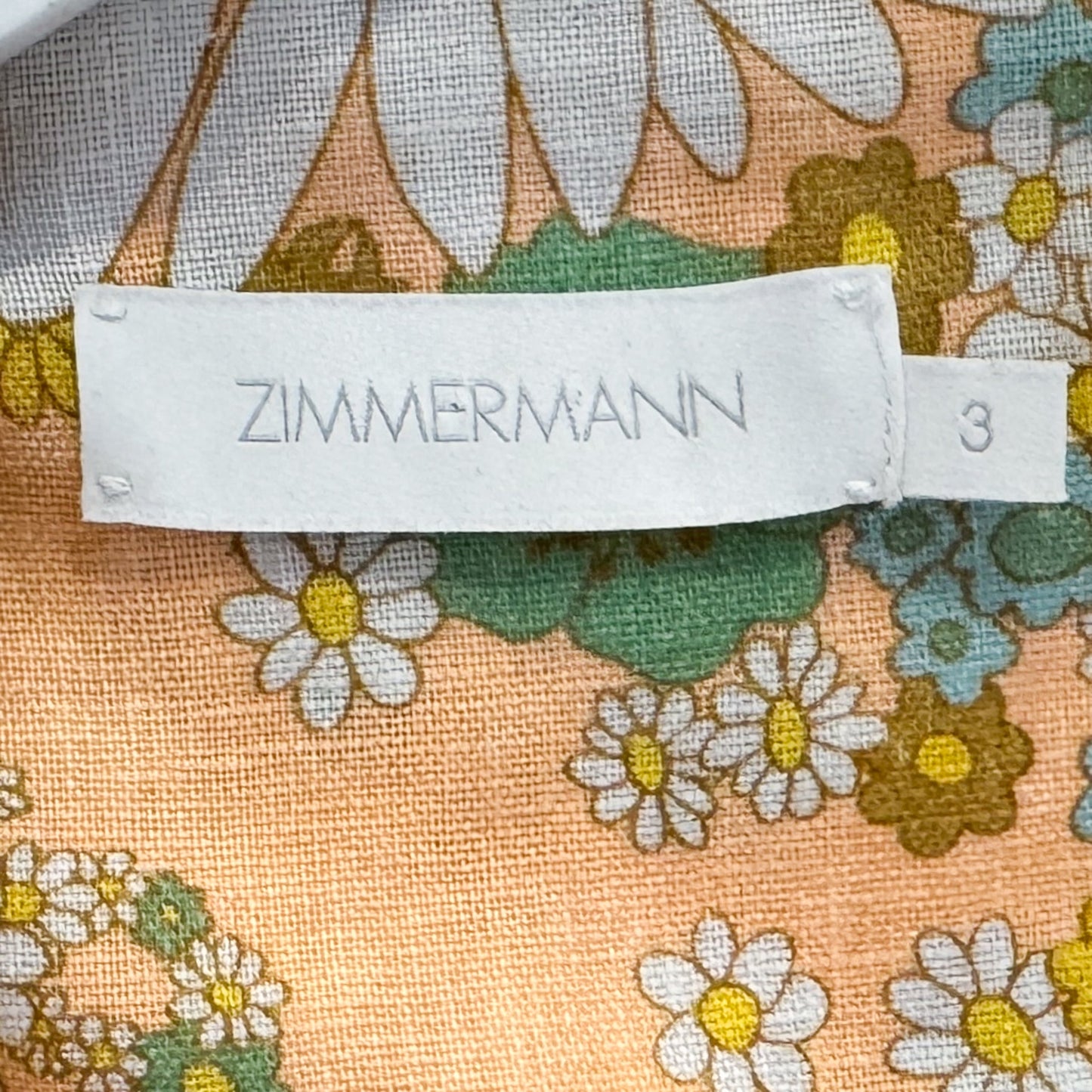 Zimmermann Lola Roll Cuff Peach Floral Linen Mini Dress 3 ~ AU12-14