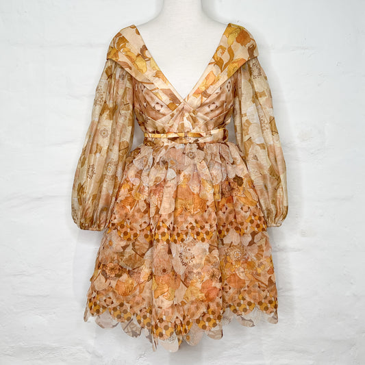 Zimmermann Golden Yellow 'Tempo' Scalloped Mini Dress 0 ~ AU8 ~ Small [NEW]