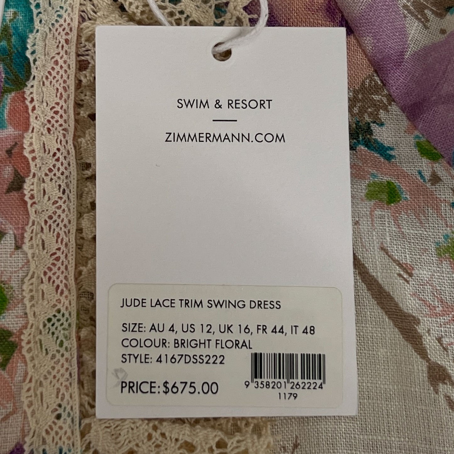 Zimmermann 'Jude' Bright Floral Lace Trim Swing Dress 4 ~ AU16